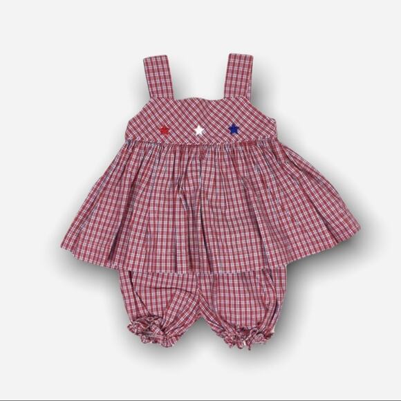 Strasburg Red White Blue Plaid 2 Piece Star Set 12 - Picture 1 of 6